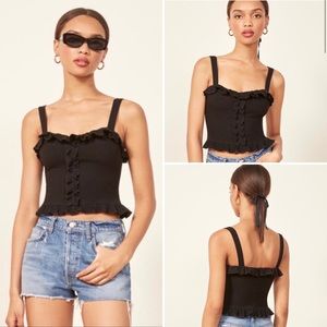 Reformation | Trixie Black Ruffle Crop Top black